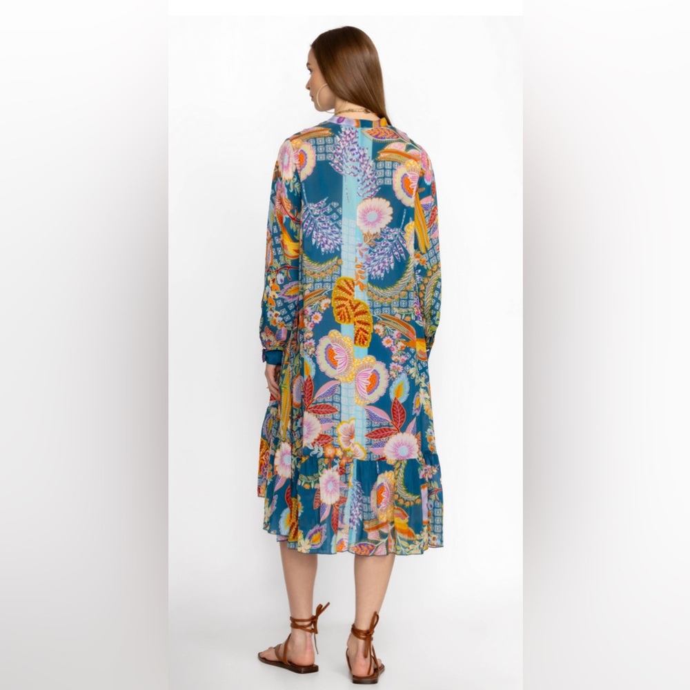 JOHNNY WAS WILD IMANA DRESS (SLIP), Multicolor Floral Long Sleeve. Two Pieces - Picture 3 of 15